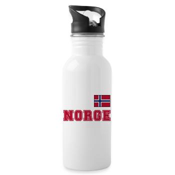 NORWEGN - NORGE Trikot Look - Flagge auf der Brust - Trinkflasche mit integriertem Trinkhalm - Weiß - Rechts