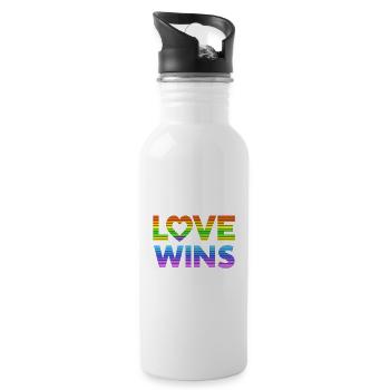 Liebe gewinnt Stolz Regenbogen - Trinkflasche mit integriertem Trinkhalm - Weiß - Rechts
