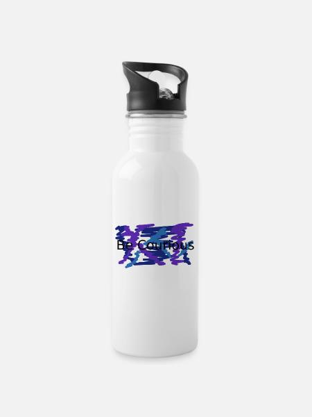 Blau-Lila Farbskizze Abstrakt - Trinkflasche mit integriertem Trinkhalm - Weiß