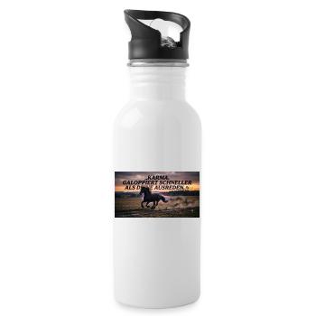 Karma galoppiert schneller als Ausreden - Trinkflasche mit integriertem Trinkhalm - Weiß - Rechts