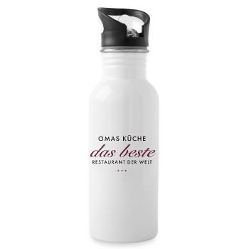 Omas Küche Das Beste Logo - Trinkflasche mit integriertem Trinkhalm - Weiß - Rechts