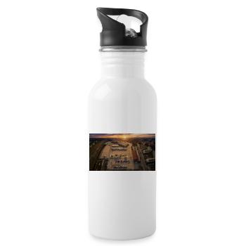 Bus depot at sunset - Water bottle with straw - white - Right