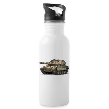 Merkava Cartoon Tank Illustration - RCCX - Water bottle with straw - white - Right