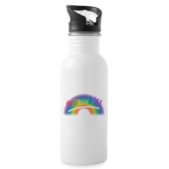 Liebe gewinnt Regenbogen - Trinkflasche mit integriertem Trinkhalm - Weiß - Rechts