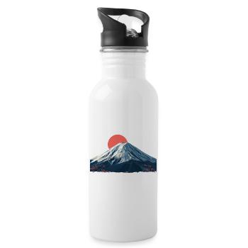 Roter Sonnenaufgang über Berggipfel Origami Fuji - Trinkflasche mit integriertem Trinkhalm - Weiß - Rechts