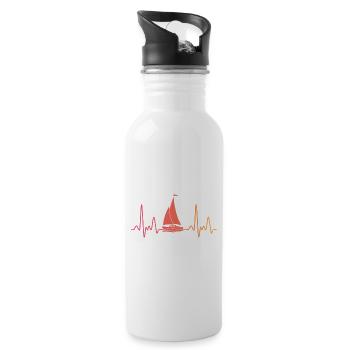 Sailing Boat Sunset Heartbeat Sailboat - Water bottle with straw - white - Right