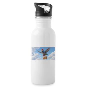 Cute Flying Postal Pigeon Delivering Package - Water bottle with straw - white - Right