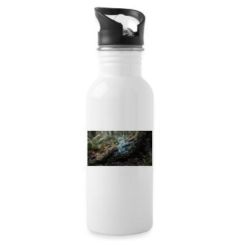 Forest Magic: Glowing Energy Fibers in Tree Roots - Water bottle with straw - white - Right