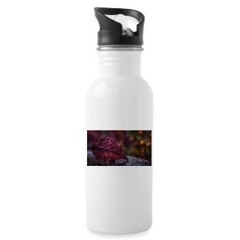 Nachtrotes Taublatt - Trinkflasche mit integriertem Trinkhalm - Weiß - Rechts