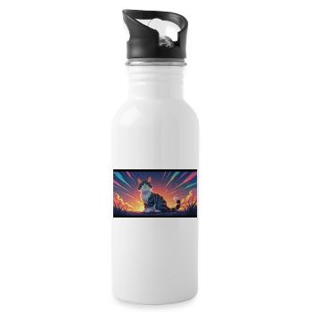 Katze im Abendlicht - Trinkflasche mit integriertem Trinkhalm - Weiß - Rechts