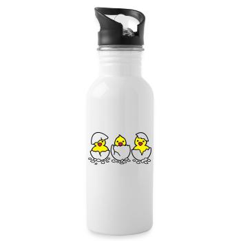 Drei aus dem Ei (c) - Trinkflasche mit integriertem Trinkhalm - Weiß - Rechts