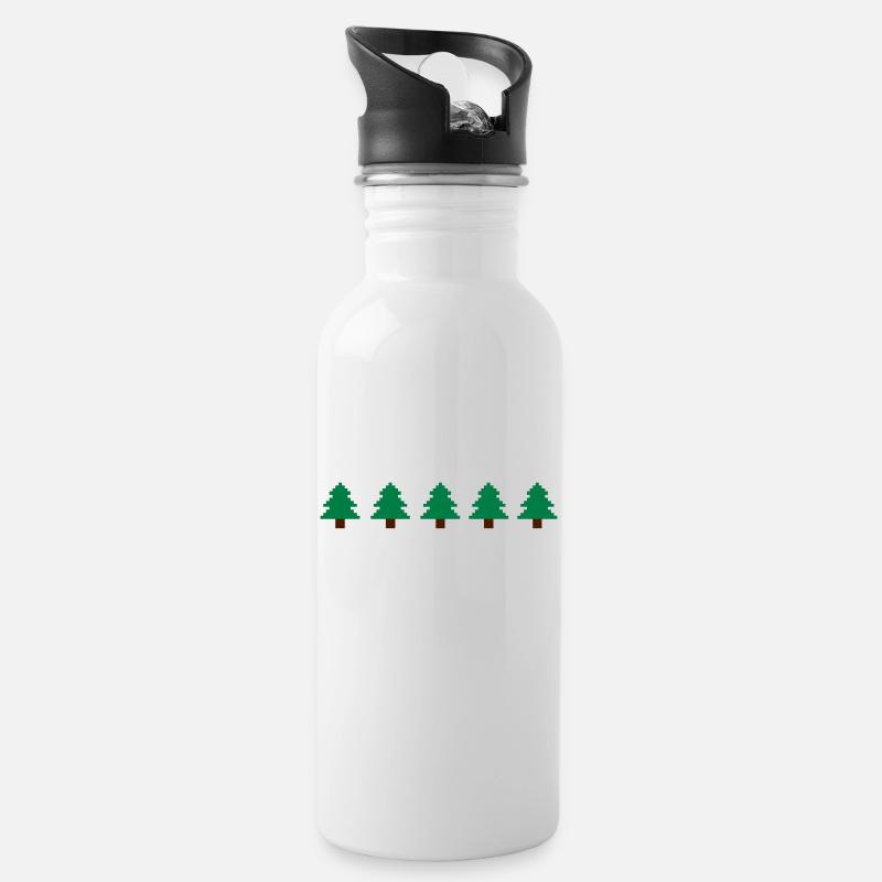 Weihnachtsbäume Pixel - Trinkflasche mit integriertem Trinkhalm - Weiß