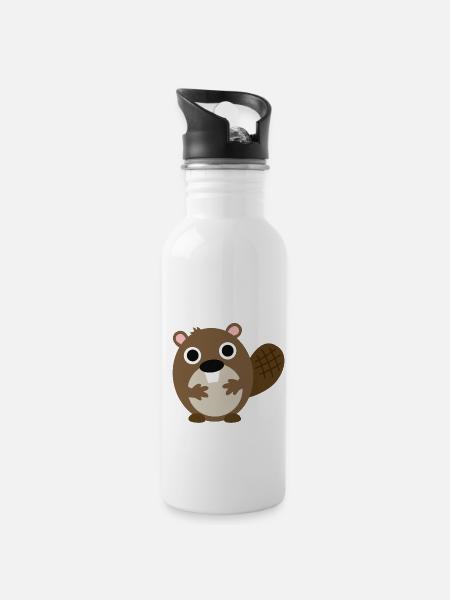 Biber - Trinkflasche mit integriertem Trinkhalm - Weiß