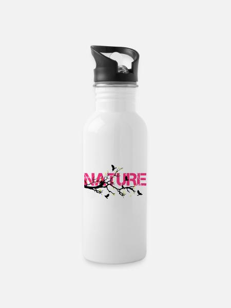 Nature en Rose Éclatante - Gourde avec paille intégrée - blanc