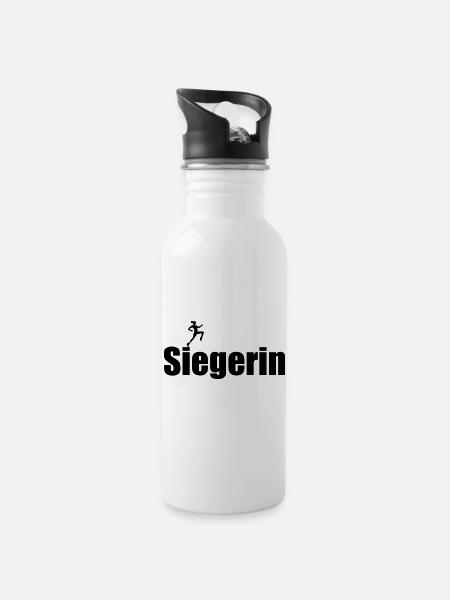 Siegerin – Gewinnerin Erste Champion - Trinkflasche mit integriertem Trinkhalm - Weiß