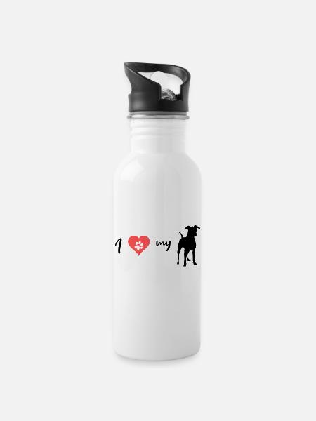 Pinscher - Trinkflasche mit integriertem Trinkhalm - Weiß