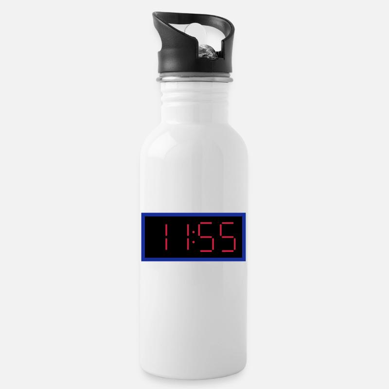 ★ Designfarben änderbar ★ Digitaluhr 11:55 Uhr - Trinkflasche mit integriertem Trinkhalm - Weiß