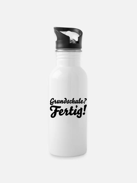 fertig grundschule - Trinkflasche mit integriertem Trinkhalm - Weiß
