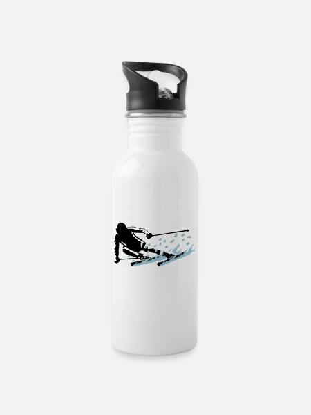 Ski, skiing - Water bottle with straw - white
