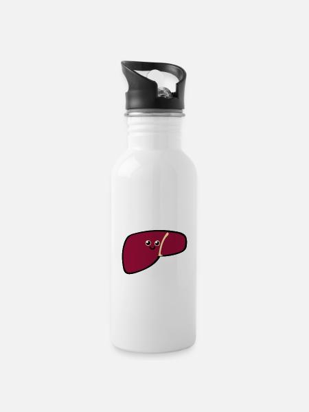 Leber - Trinkflasche mit integriertem Trinkhalm - Weiß