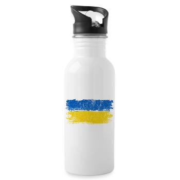Pinselstrich der Ukraine-Flagge - Trinkflasche mit integriertem Trinkhalm - Weiß - Rechts