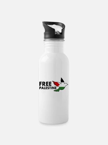 Free palestine - Trinkflasche mit integriertem Trinkhalm - Weiß