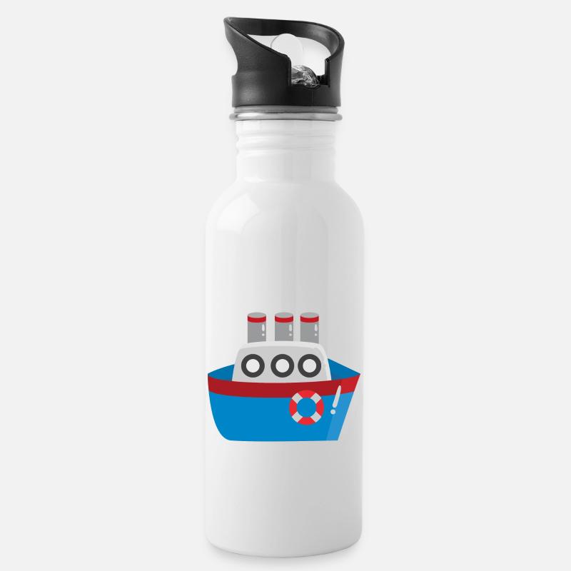 Schiff - Trinkflasche mit integriertem Trinkhalm - Weiß