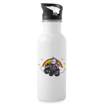 Monster Truck Unicorn Rainbow Clouds I Gift - Water bottle with straw - white - Right