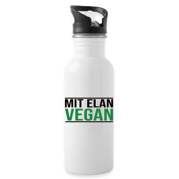 Mit Elan Vegan - Veganer Spruch - Trinkflasche mit integriertem Trinkhalm - Weiß - Rechts