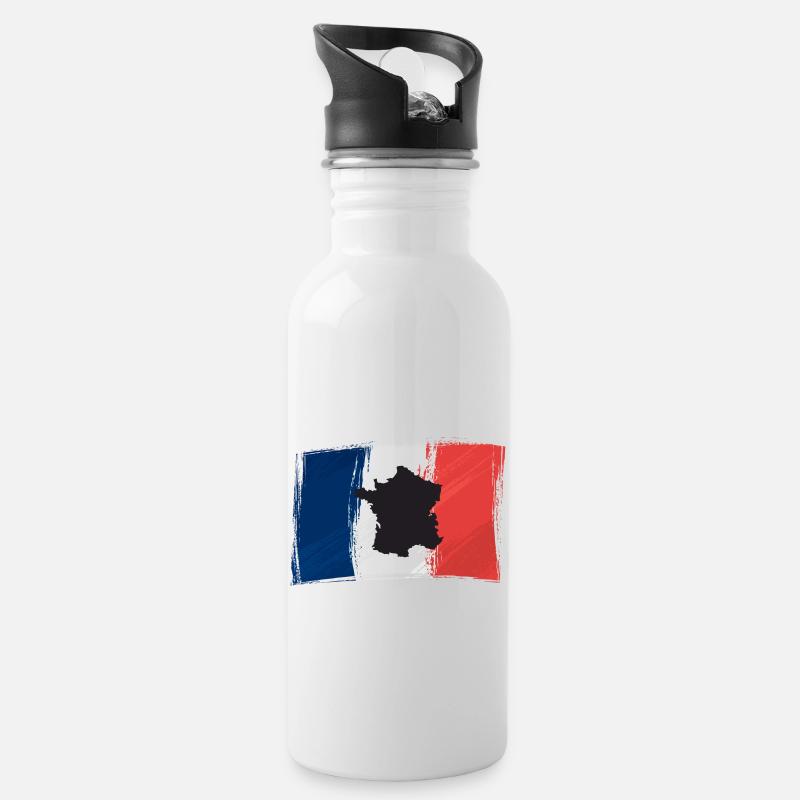 Frankreich - Trinkflasche mit integriertem Trinkhalm - Weiß