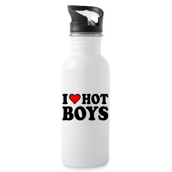 I love hot boys - Water bottle with straw - white - Right