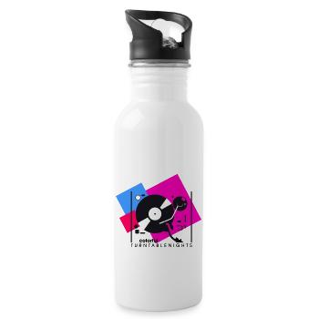 colorful turntablesnights2 - Water bottle with straw - white - Right