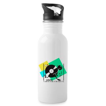 colorful turntablesnights1 - Trinkflasche mit integriertem Trinkhalm - Weiß - Rechts