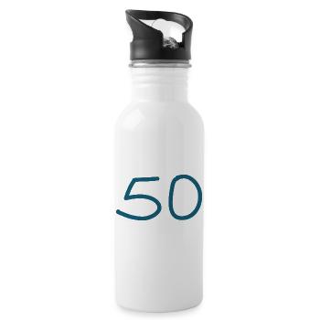 50.Geburtstag fünfzig blaue Zahl - Trinkflasche mit integriertem Trinkhalm - Weiß - Rechts