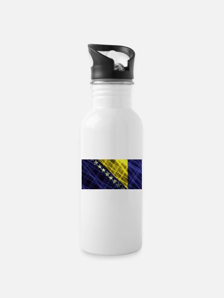 Bosnien und Herzegowina - Trinkflasche mit integriertem Trinkhalm - Weiß