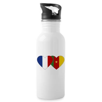 France Cameroon Flag Heart - Water bottle with straw - white - Right