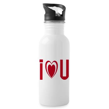 I Love You Herz Schriftzug - Trinkflasche mit integriertem Trinkhalm - Weiß - Rechts