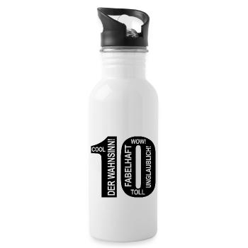 10. Geburtstag Wow Lustiges Motiv Nummer Ziffer 10 - Trinkflasche mit integriertem Trinkhalm - Weiß - Rechts