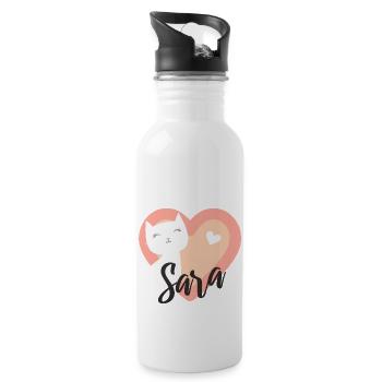 Sara Surname First Name Kitten - Water bottle with straw - white - Right