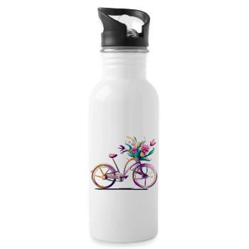 Bicycle with flowers - Water bottle with straw - white - Right