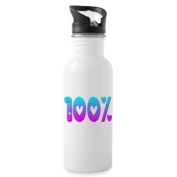 100 Hundert - Prozent - FOKUS LEISTUNG - Trinkflasche mit integriertem Trinkhalm - Weiß - Rechts