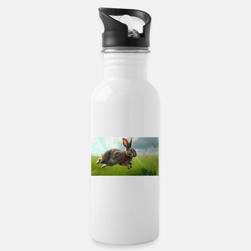 Lapin sauteur - Gourde avec paille intégrée - blanc