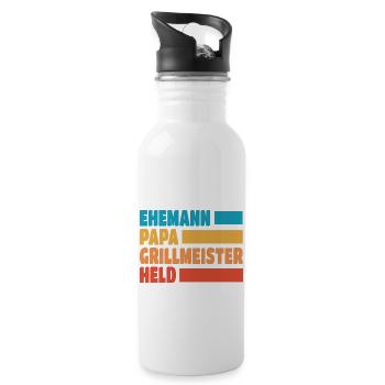 Ehemann Papa Grillmeister Held Vatertag - Trinkflasche mit integriertem Trinkhalm - Weiß - Rechts