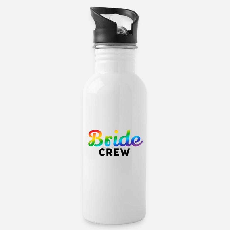 Braut-Crew Regenbogen - Trinkflasche mit integriertem Trinkhalm - Weiß