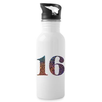 16. Geburtstag Leopard - Trinkflasche mit integriertem Trinkhalm - Weiß - Rechts