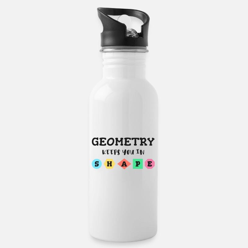 Geometrie hält dich in Form, geometrische Formen - Trinkflasche mit integriertem Trinkhalm - Weiß