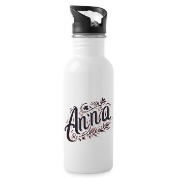 Anna Name Floral - Trinkflasche mit integriertem Trinkhalm - Weiß - Rechts