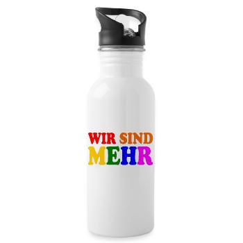 Wir sind mehr - Trinkflasche mit integriertem Trinkhalm - Weiß - Rechts
