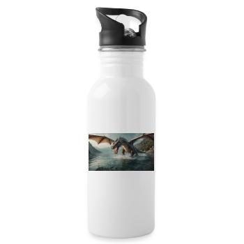 Ein realistischer böser dunkler Drache jagt Fischfluss - Trinkflasche mit integriertem Trinkhalm - Weiß - Rechts