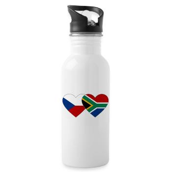 Czech Republic South Africa Flag Heart - Water bottle with straw - white - Right